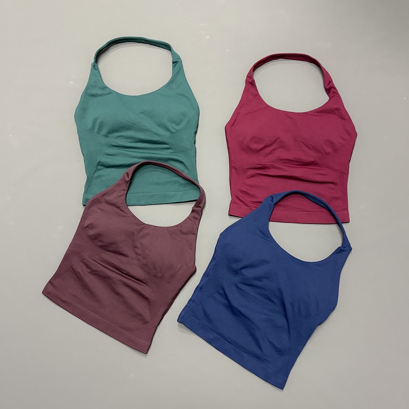 Suspender Tank Top - Damski sportowy top z dekoltem halter,